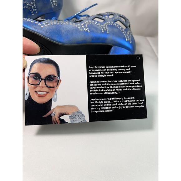 Joan Boyce Women's Denim Style Blue Cut Out Rhinestone Open Toe Heels Size‎ 6 - Picture 7 of 8